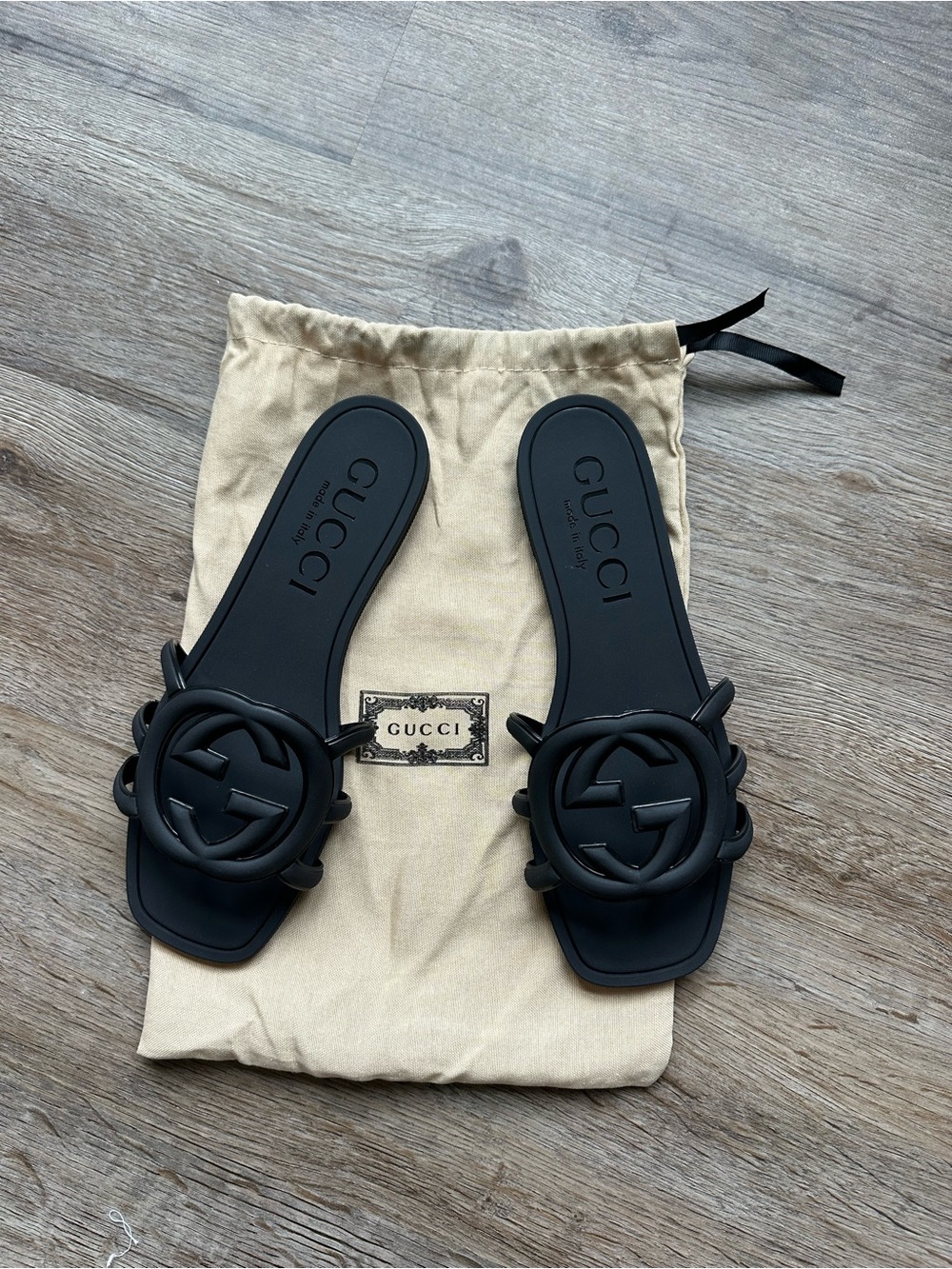 Gucci Black Interlocking GG Slide Sandals